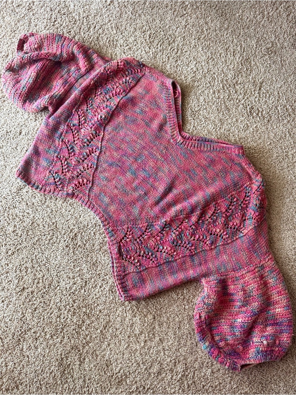 Handmade Oversized Knit Pink Bubble Sleeve Pullover Sweater Plus Size V Neck